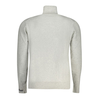 Pepe Jeans Gray Cotton Men Sweater back view showcasing luxurious cotton blend with embroidered logo, perfect for stylish elegance.