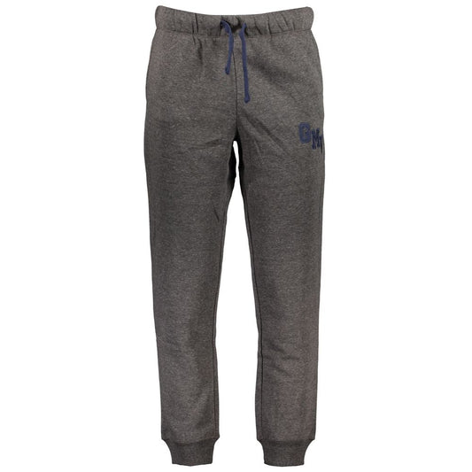 Gianmarco Venturi Gray Cotton Pant, fleece sports trousers with elastic waist and laces, featuring 3 pockets, ankle cuff, embroidery logo.