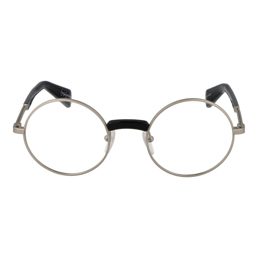 Yohji Yamamoto Silver Monel Glasses (Frames), round full-rim unisex design, silver color, plastic demo lenses, includes branded case.
