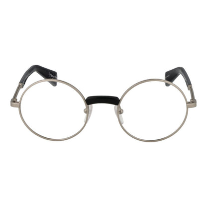 Yohji Yamamoto Silver Monel Glasses (Frames), round full-rim unisex design, silver color, plastic demo lenses, includes branded case.