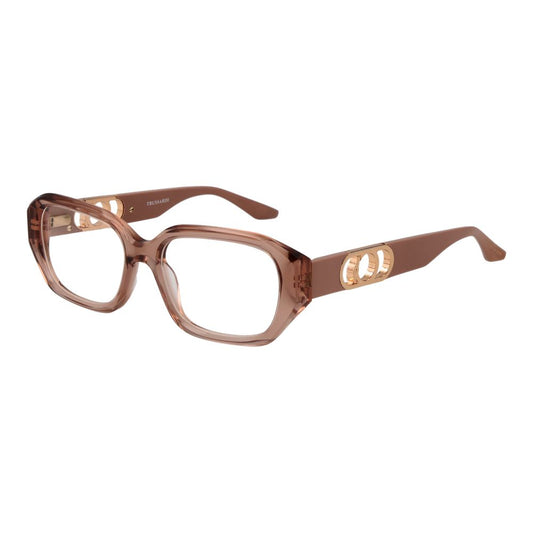 Trussardi Pink Acetate Glasses (Frames), square full-rim style for women, rose color, with demo lenses and branded case included.