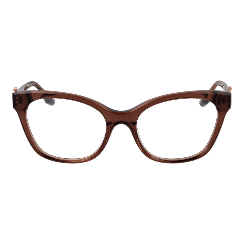 Trussardi Brown Acetate Glasses (Frames), full-rim cat eye design for women with demo plastic lenses.