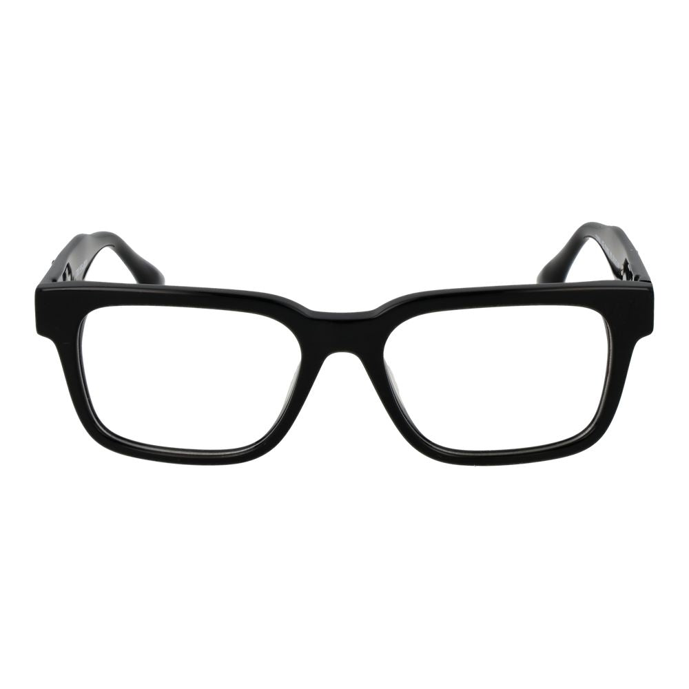 Trussardi Black Acetate Glasses (Frames) unisex full-rim rectangle style with plastic demo lenses, spring hinge, and branded case.