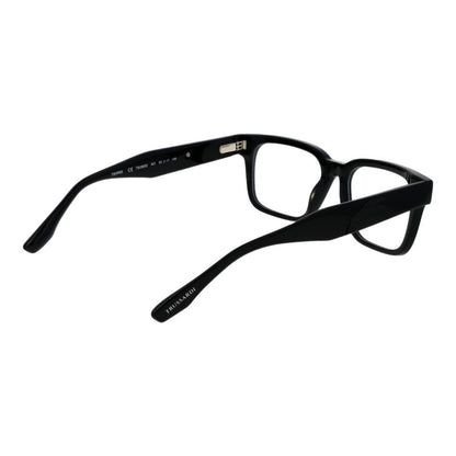 Trussardi Black Acetate Glasses (Frames) in black with full-rim rectangle style, unisex design, and plastic demo lenses.