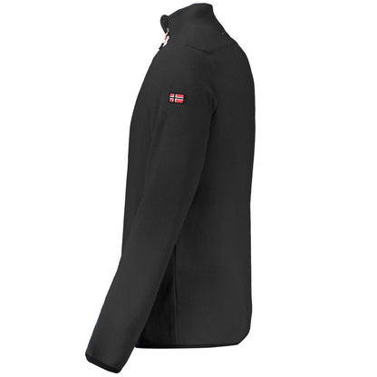 Norway 1963 Black Polyester Sweatshirt with long sleeves, zip pockets, and embroidery logo on the side view.