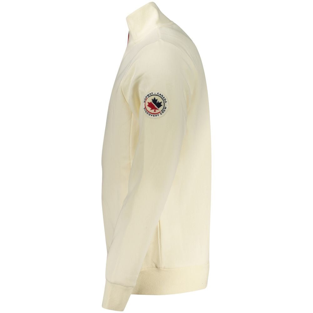 Norway 1963 White Cotton Sweatshirt with long sleeves, 2 zip pockets, and logo applique, side view.