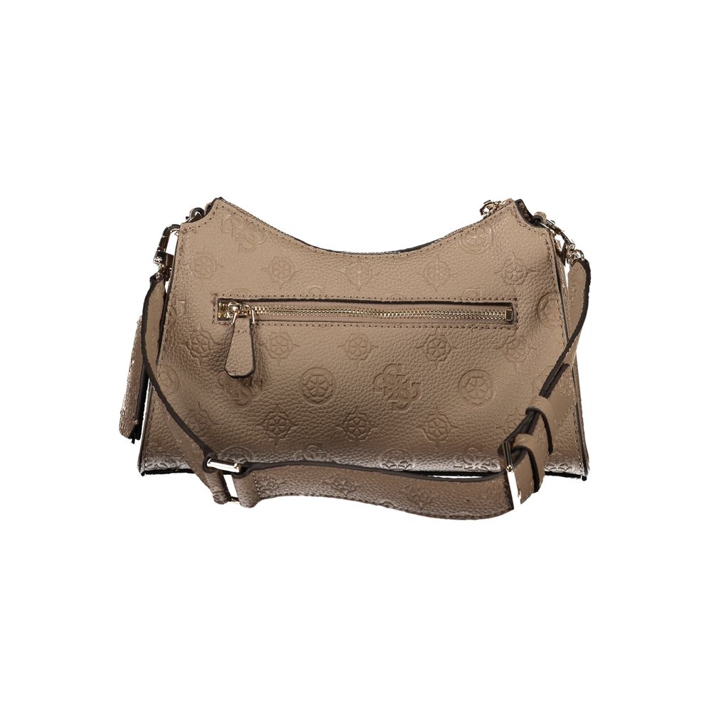 Guess Jeans Beige Polyethylene Handbag with adjustable strap, external and internal pockets, contrasting details, and protective feet.