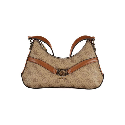 Guess Jeans Beige Polyethylene Handbag with contrasting details and zip closure, ideal shoulder bag for fashion-forward style.