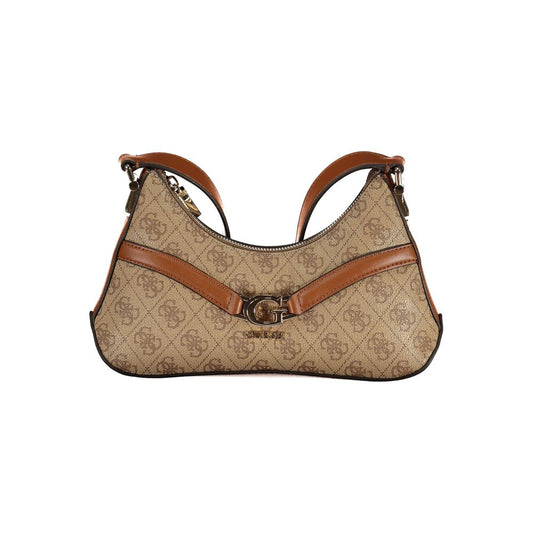 Guess Jeans Beige Polyethylene Handbag with contrasting details and zip closure, ideal shoulder bag for fashion-forward style.