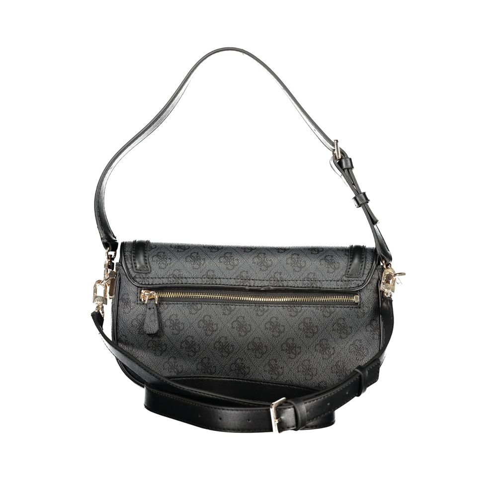 Guess Jeans Black Polyethylene Handbag with adjustable straps, external pocket, and logo detailing. Includes protective feet and snap closure.