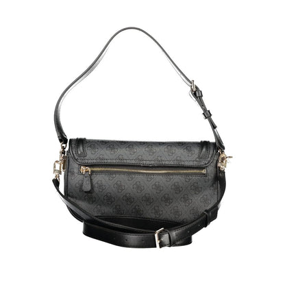 Guess Jeans Black Polyethylene Handbag with adjustable straps, external pocket, and logo detailing. Includes protective feet and snap closure.