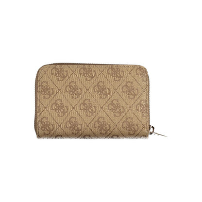 Guess Jeans Beige Polyethylene Women Wallet with zip closure and pattern, ideal for organizing essentials with style and elegance.