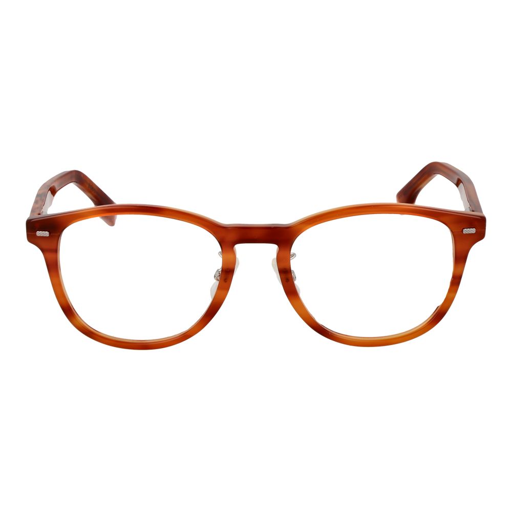 Hugo Boss Brown Acetate Glasses (Frames) for men, full-rim panto style with demo lenses, spring hinge, size 52-20-145, includes branded case.