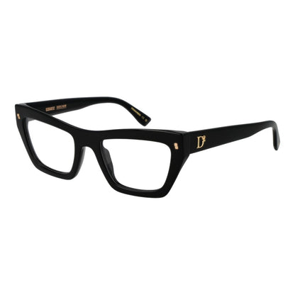 Dsquared² Black Acetate Glasses (Frames) - Women's full-rim cat-eye style with plastic demo lenses, 52-20-145 size, black acetate material.