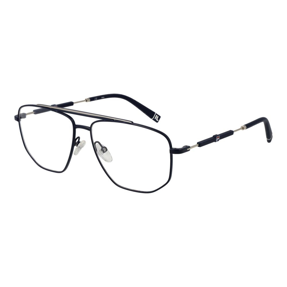 Fila Blue Stainless Steel Glasses (Frames) full-rim aviator style for men with demo lenses and branded case included.