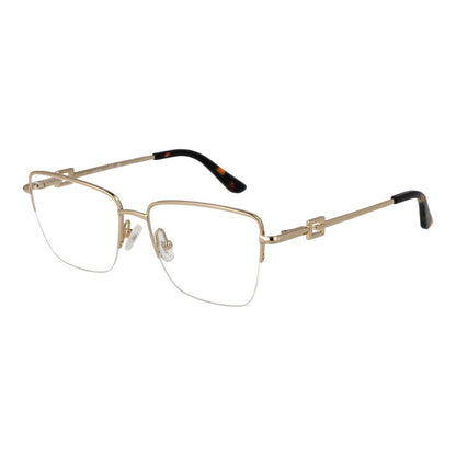 Guess Gold Metal Glasses (Frames) for women with half-rim rectangle style, gold metal frame, demo lenses, spring hinge, 53mm width.