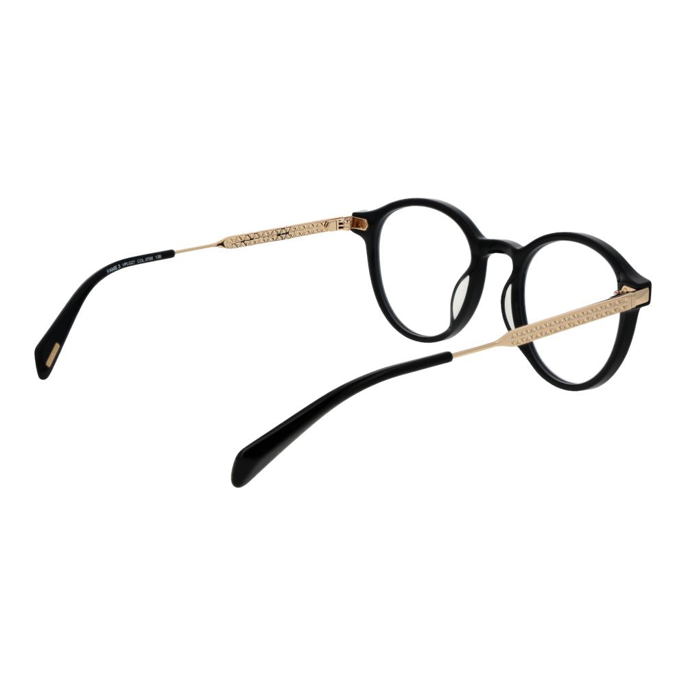Police Black Metal Glasses (Frames) for women in full-rim panto style with demo plastic lenses, black metal frame, no spring hinge.