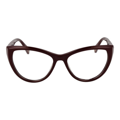 Police Burgundy Plastic Glasses (Frames) for women with full-rim cat eye design in burgundy plastic, includes branded case.