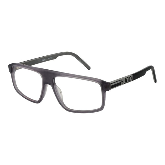 Hugo Boss Gray Acetate Glasses (Frames) in full-rim rectangle style with branded case included. Lenses width 56mm, adjustable spring hinge temples.