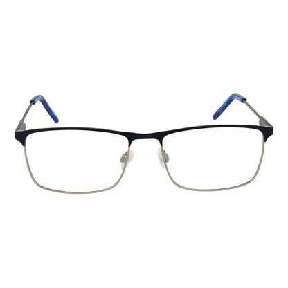 Hugo Boss Blue Stainless Steel Glasses (Frames) for men with blue full-rim stainless steel browline frame and demo lenses.