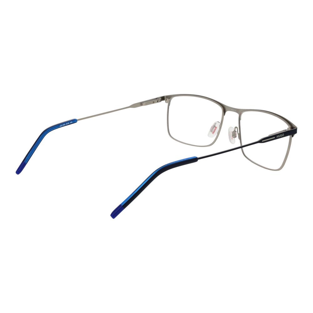 Hugo Boss Blue Stainless Steel Glasses (Frames) for men, full-rim browline style with plastic demo lenses, size 56-17-145.