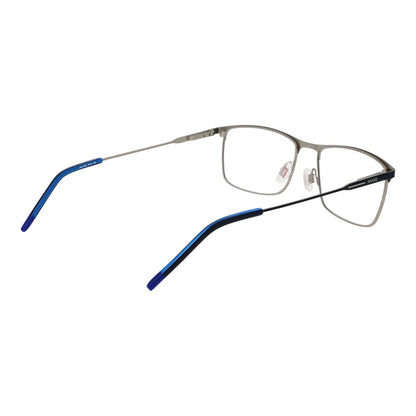 Hugo Boss Blue Stainless Steel Glasses (Frames) for men, full-rim browline style with plastic demo lenses, size 56-17-145.