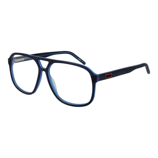 Hugo Boss Blue Acetate Glasses (Frames) for men in aviator style, featuring full-rim design, plastic demo lenses, and spring hinge.