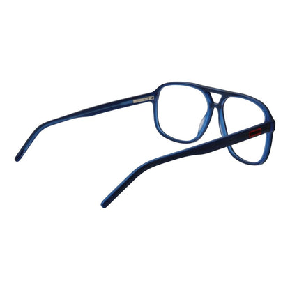 Hugo Boss Blue Acetate Glasses (Frames) for men, blue full-rim aviator style, acetate frame, demo lenses on a white background.