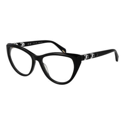 Police Black Plastic Glasses (Frames) for women, cat eye style, black full-rim frame with demo lenses, includes branded case.