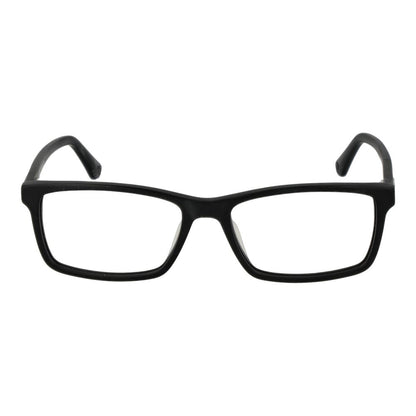 Police Black Cellulose Acetate Glasses (Frames) with full-rim rectangle design for men, featuring black frame and demo lenses.