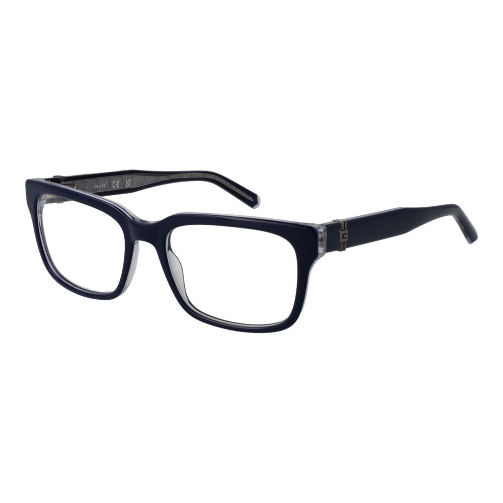 Guess Blue Acetate Glasses (Frames) for men with full-rim design, blue acetate frame, demo lenses, and branded case.