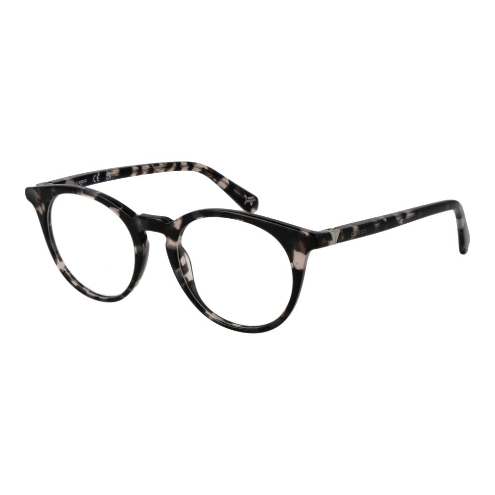 Guess Black Acetate Glasses (Frames) unisex full-rim round style with demo lenses, black acetate material, and spring hinge.