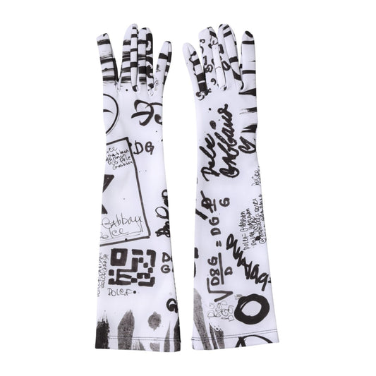 Dolce & Gabbana Black White DG Logo Elbow Length Mitten Gloves
