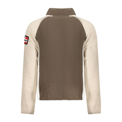 Norway 1963 Brown Polyester Men Sweater with fleece fabric and contrasting sleeves.