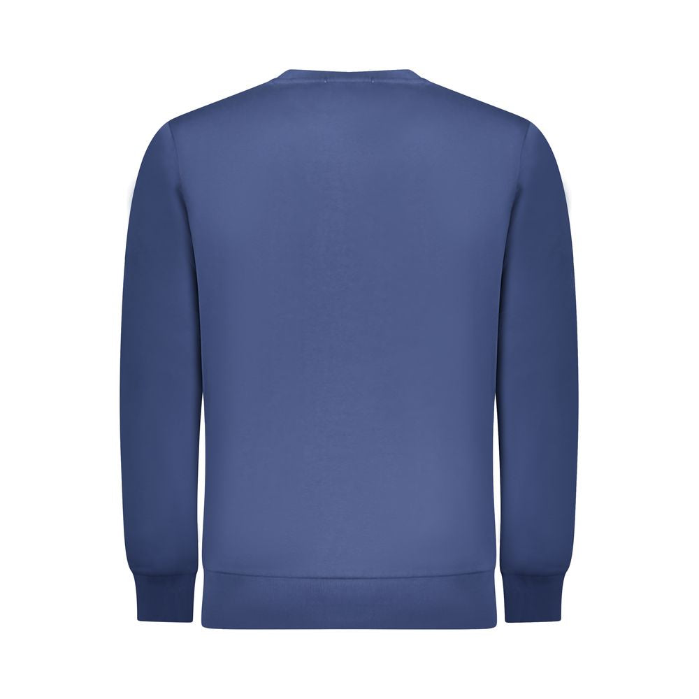 Back view of Rifle Blue Cotton Men Sweater, long-sleeved, crew-neck design highlighting quality craftsmanship and modern style.