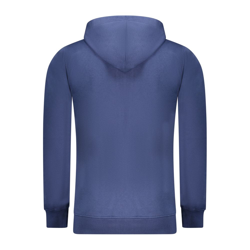 Back view of Rifle Blue Cotton Men Sweater with hood and full zip closure, showcasing casual luxury and style.