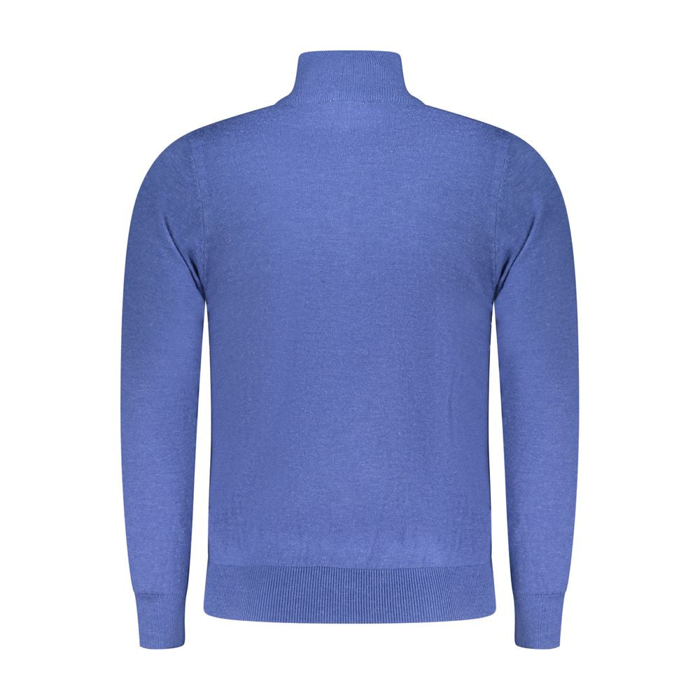 Rifle Blue Wool Men Sweater with half-zip design, featuring luxurious blend of wool, nylon, polyester, and elegant embroidery.