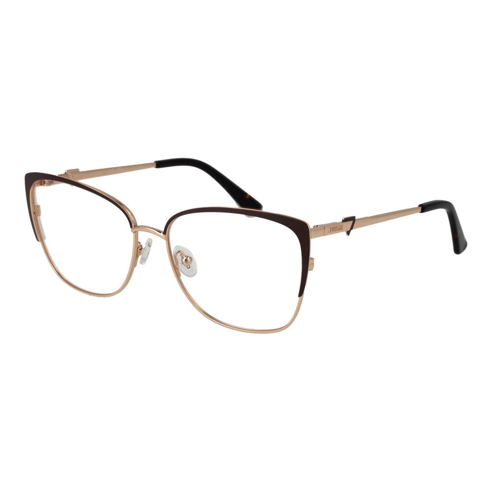 Guess Brown Metal Glasses (Frames) featuring a butterfly style with full-rim metal construction for women, includes branded case.