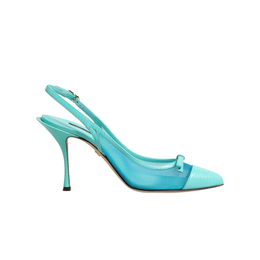 Dolce & Gabbana Blue Leather Mesh Heels Slingback Shoes