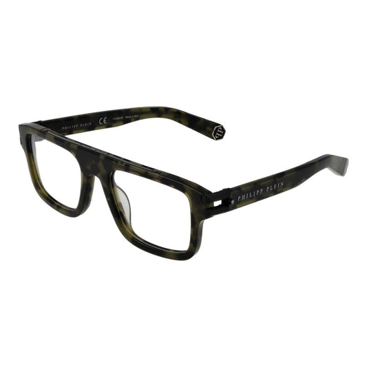 Philipp Plein Green Titanium Glasses (Frames) for men, full-rim square style with demo lenses, green titanium frame, size 53-20-145.