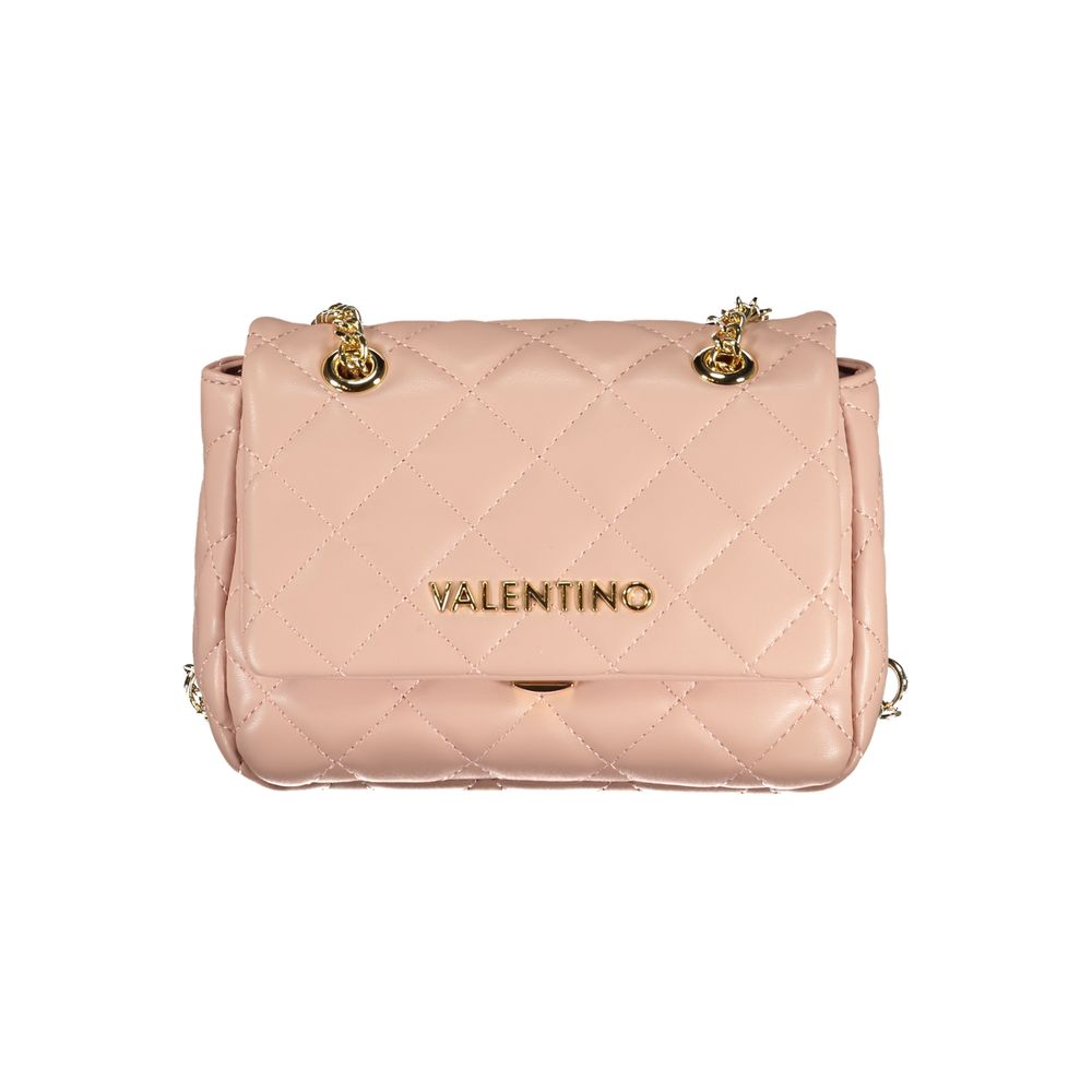 Mario Valentino Pink Polyethylene Women Handbag with gold chain and logo, sustainable fashion accessory, quilted design, secure clip closure.