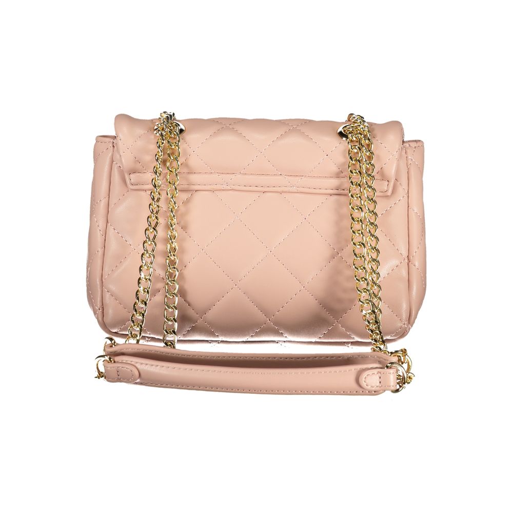 Mario Valentino Pink Polyethylene Women Handbag with gold chain straps and quilted design.