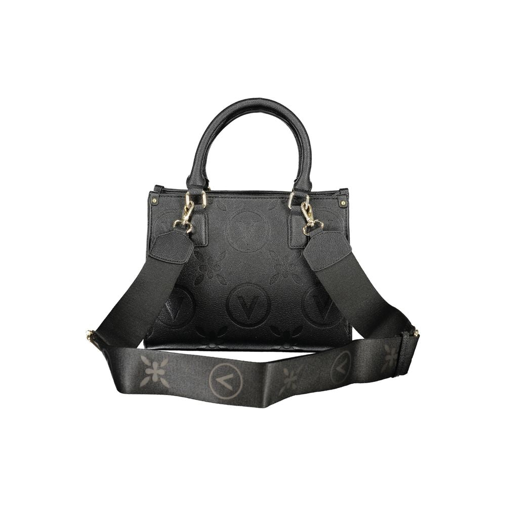 Mario Valentino Black Polyethylene Handbag with two handles and removable shoulder straps, featuring zip closure and logo design.