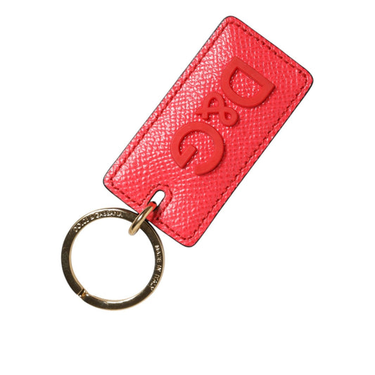 Dolce & Gabbana Red Calf Leather Logo Metal Ring Men Keychain Keyring