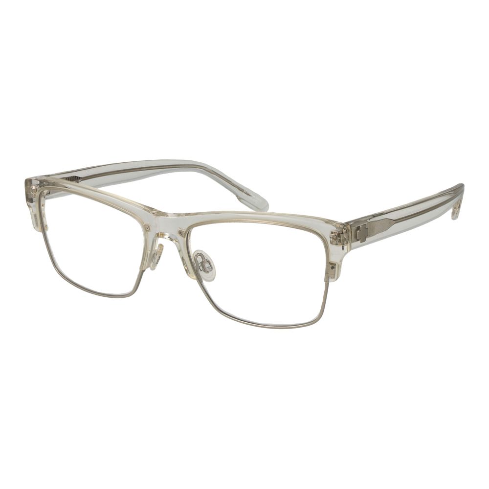 Spy Transparent Plastic Glasses (Frames) in full-rim rectangle style, unisex, demo lenses, transparent frame, and lenses width 55.