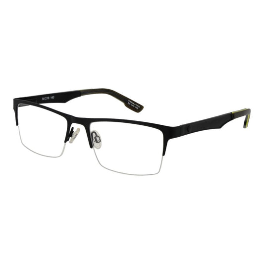 Spy Black Plastic Glasses (Frames) for men, rectangular half-rim black frame, plastic material, demo lenses, with spring hinge.
