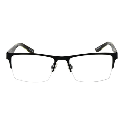 Spy Black Plastic Glasses (Frames) half-rim rectangle style, black plastic frame for men, with spring hinge, size 54-18-140.