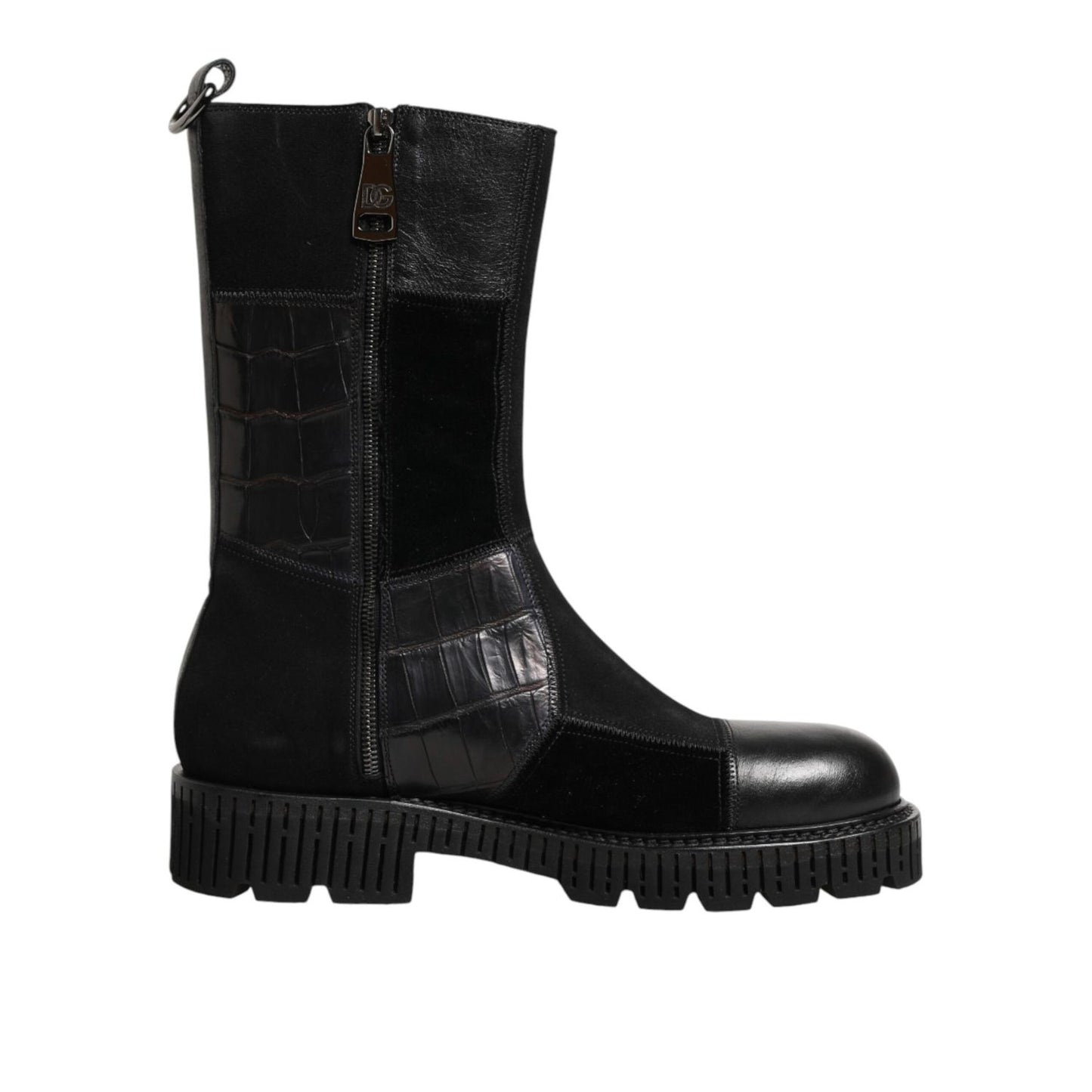 Dolce & Gabbana Black Patchwork Leather Mid Calf Boot Shoes