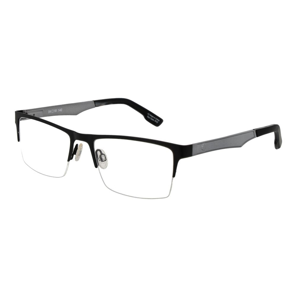 Spy Black Plastic Glasses (Frames) with half-rim rectangle style, unisex design, black color, and spring hinge.