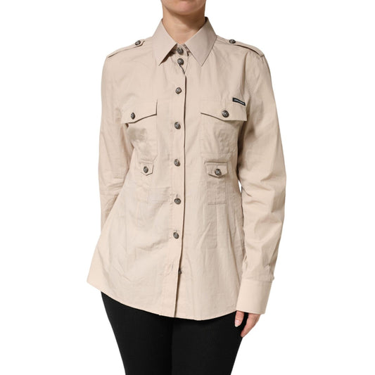 Dolce & Gabbana Beige Collared Long Sleeve Cotton Shirt Top
